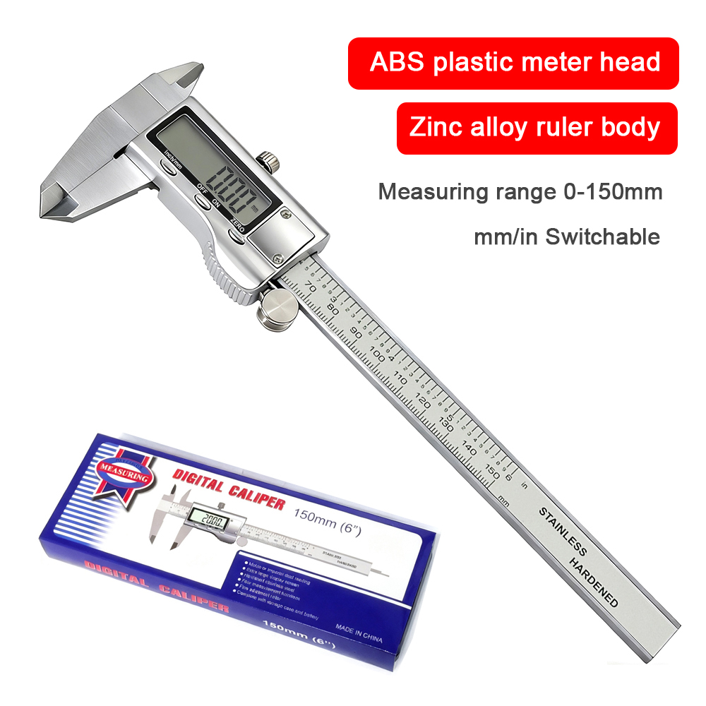 Digital Caliper 150Mm Stainless Steel - 0-150 มม. คาลิปเปอร์ดิจิตอลโลหะผสมสังกะสี คาลิปเปอร์โลหะแบบมืออาชีพ เครื่องมือวัดเวอร์เนียร์คาลิเบอร์ เครื่องมือวัดความหนาสำหรับงานไม้