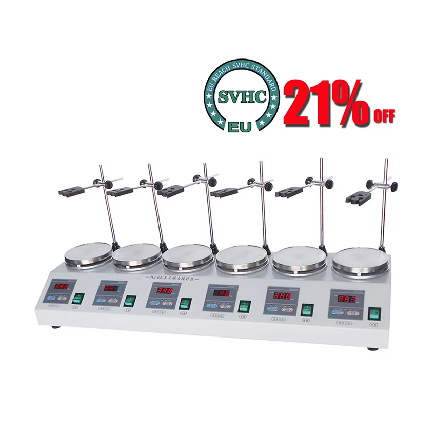 Lab Magnetic Stirrer Hot Plate - เครื่องกวนสารด้วยความร้อนแบบแม่เหล็ก 6 หัว 220V สำหรับห้องปฏิบัติการ พร้อมจอแสดงผลดิจิทัล