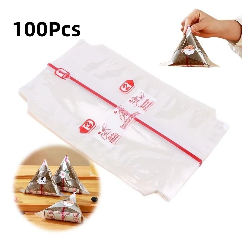Packaging - ถุงพลาสติกห่อข้าวปั้นทรงสามเหลี่ยมแบบใช้แล้วทิ้ง 100 ชิ้น สำหรับบรรจุข้าวปั้น สาหร่ายโนริ ซูชิ