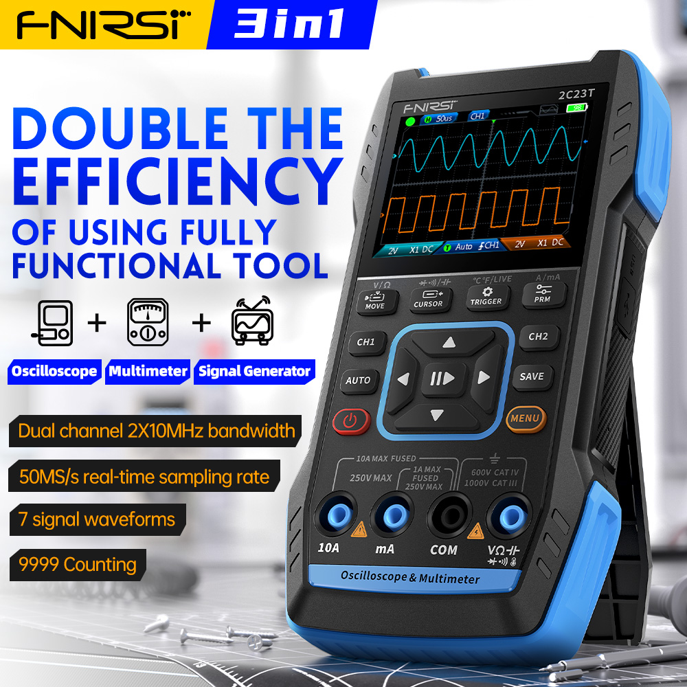 Fnirsi Digital Oscilloscope Handheld - 2C23T ออสซิลโลสโคปดิจิตอล 3-in-1 10MHz แบบสองช่องสัญญาณ เครื่องวัดแบบมือถือ