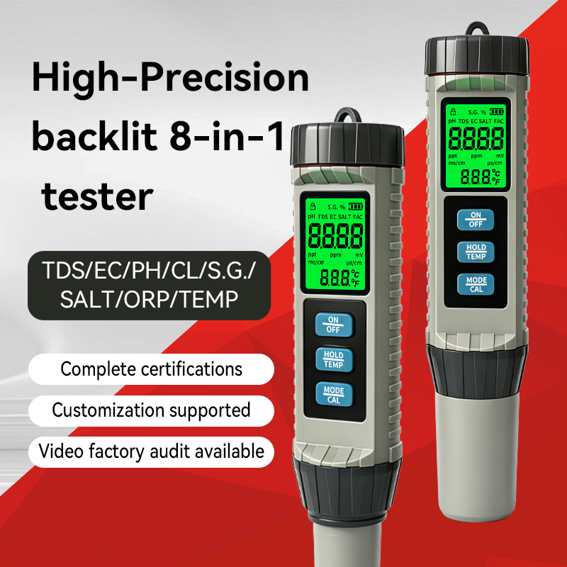 Ph Meter Digital Water Tester - เครื่องทดสอบคุณภาพน้ำแบบพกพา MF-X81 พร้อมหน้าจอสี 8 in 1